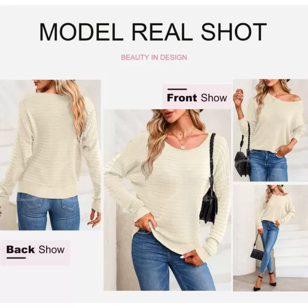 Dokotoo Womens Ribbed Knit Textured Drop Shoulder Long Sleeve Crew Neck Pullover Sweaters