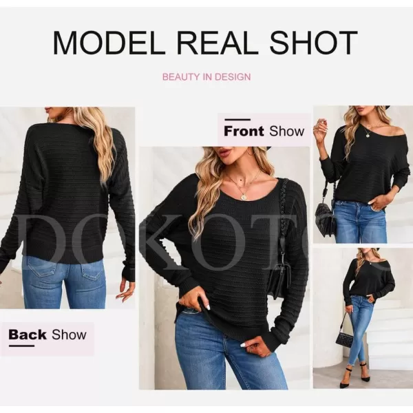Dokotoo Womens Ribbed Knit Textured Drop Shoulder Long Sleeve Crew Neck Pullover Sweaters