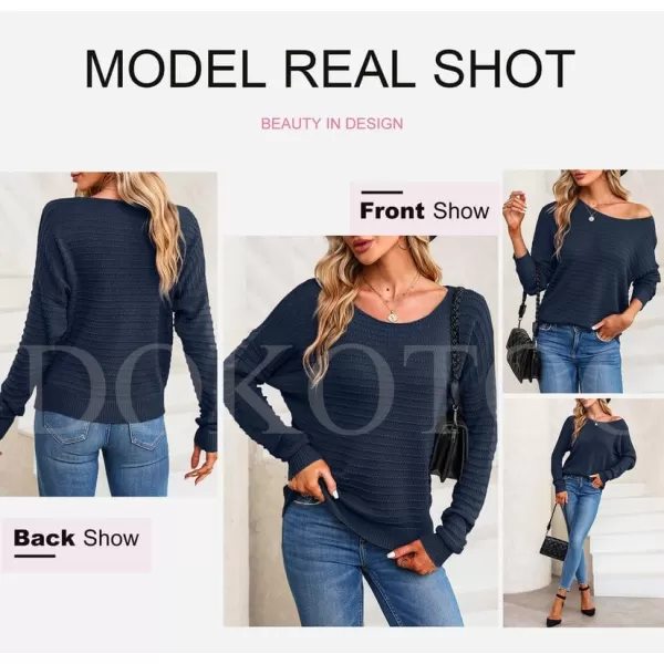 Dokotoo Womens Ribbed Knit Textured Drop Shoulder Long Sleeve Crew Neck Pullover Sweaters