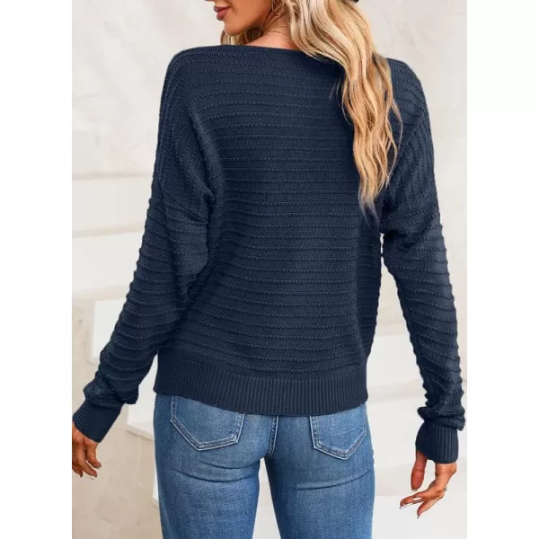 Dokotoo Womens Ribbed Knit Textured Drop Shoulder Long Sleeve Crew Neck Pullover Sweaters