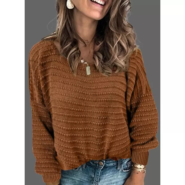 Dokotoo Womens Ribbed Knit Textured Drop Shoulder Long Sleeve Crew Neck Pullover Sweaters