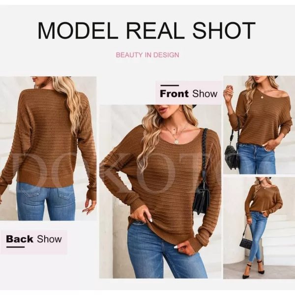 Dokotoo Womens Ribbed Knit Textured Drop Shoulder Long Sleeve Crew Neck Pullover Sweaters