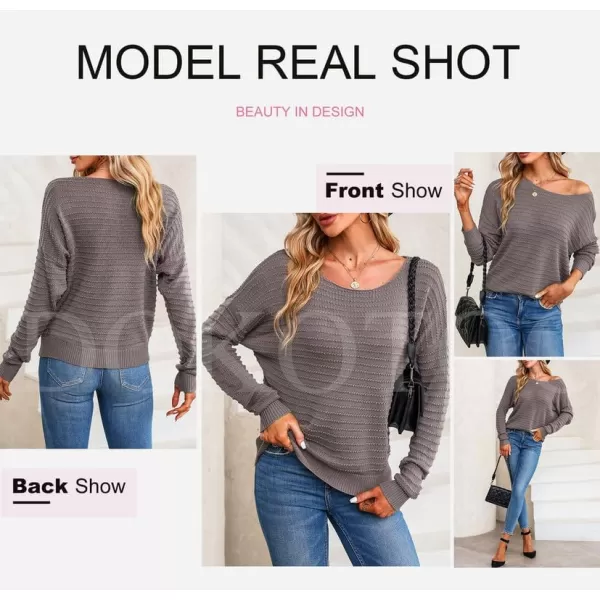 Dokotoo Womens Ribbed Knit Textured Drop Shoulder Long Sleeve Crew Neck Pullover Sweaters