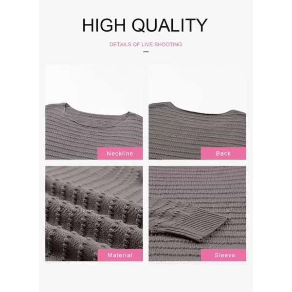 Dokotoo Womens Ribbed Knit Textured Drop Shoulder Long Sleeve Crew Neck Pullover Sweaters