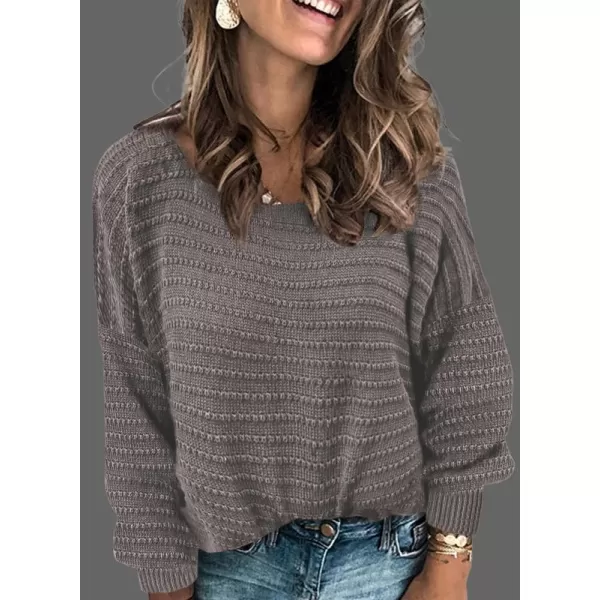 Dokotoo Womens Ribbed Knit Textured Drop Shoulder Long Sleeve Crew Neck Pullover Sweaters