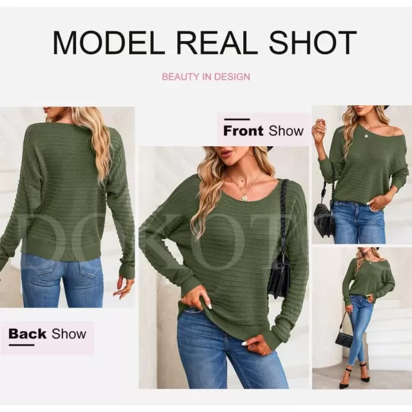 Dokotoo Womens Ribbed Knit Textured Drop Shoulder Long Sleeve Crew Neck Pullover Sweaters