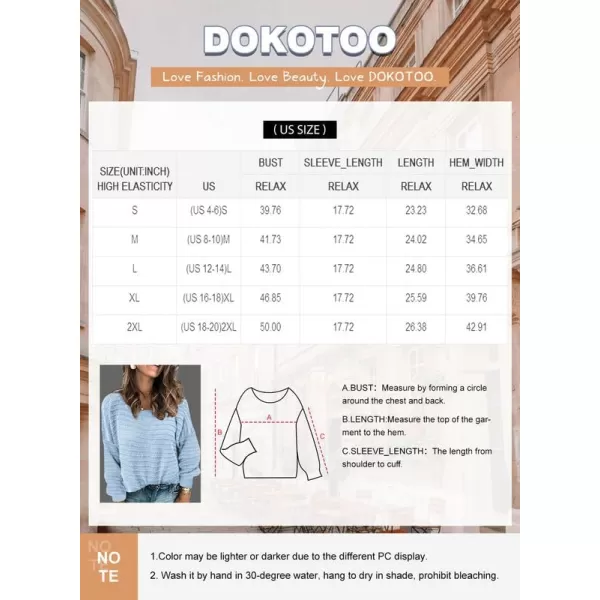 Dokotoo Womens Ribbed Knit Textured Drop Shoulder Long Sleeve Crew Neck Pullover Sweaters