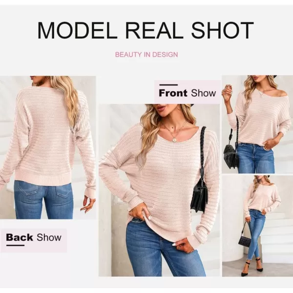 Dokotoo Womens Ribbed Knit Textured Drop Shoulder Long Sleeve Crew Neck Pullover Sweaters