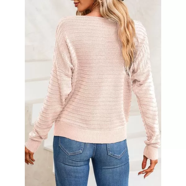 Dokotoo Womens Ribbed Knit Textured Drop Shoulder Long Sleeve Crew Neck Pullover Sweaters