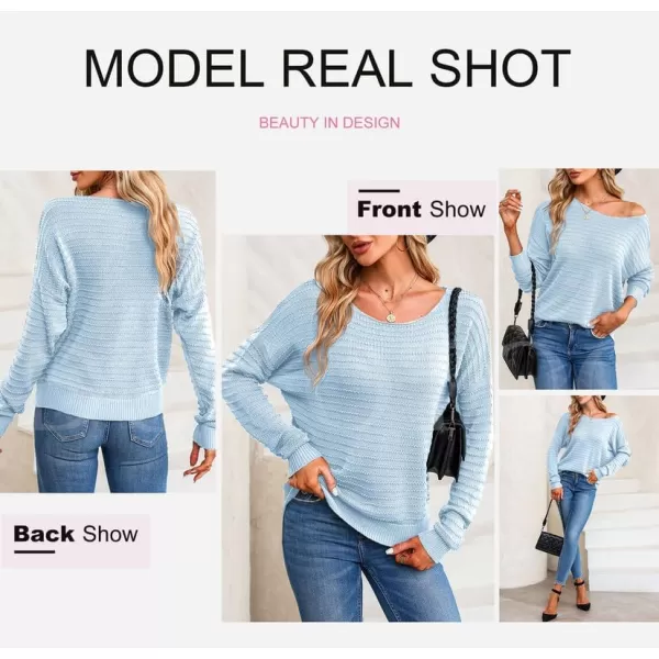 Dokotoo Womens Ribbed Knit Textured Drop Shoulder Long Sleeve Crew Neck Pullover Sweaters