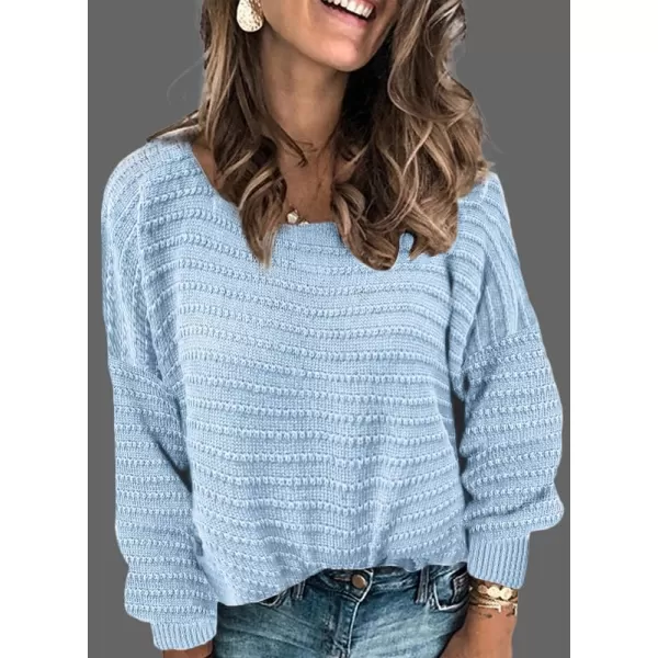 Dokotoo Womens Ribbed Knit Textured Drop Shoulder Long Sleeve Crew Neck Pullover Sweaters