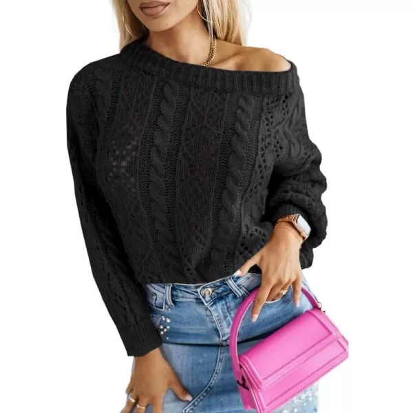 Dokotoo Womens Ribbed Knit Textured Drop Shoulder Long Sleeve Crew Neck Pullover Sweaters