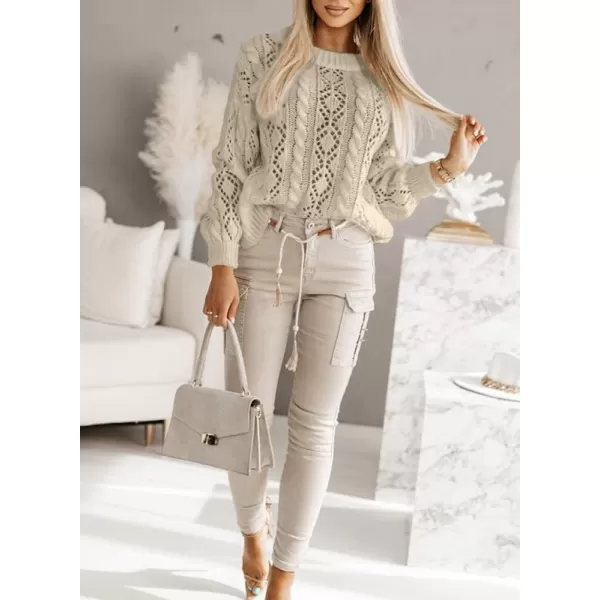 Dokotoo Womens Ribbed Knit Textured Drop Shoulder Long Sleeve Crew Neck Pullover Sweaters