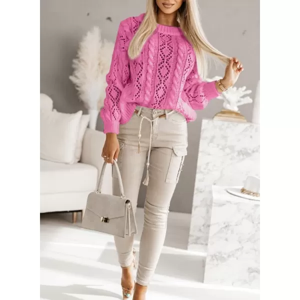 Dokotoo Womens Ribbed Knit Textured Drop Shoulder Long Sleeve Crew Neck Pullover Sweaters