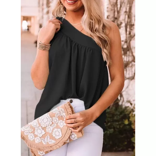 Dokotoo Womens Spring Summer One Shoulder Solid Tunic Shirts Tie Knot Loose Tank Top