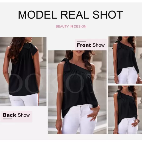 Dokotoo Womens Spring Summer One Shoulder Solid Tunic Shirts Tie Knot Loose Tank Top
