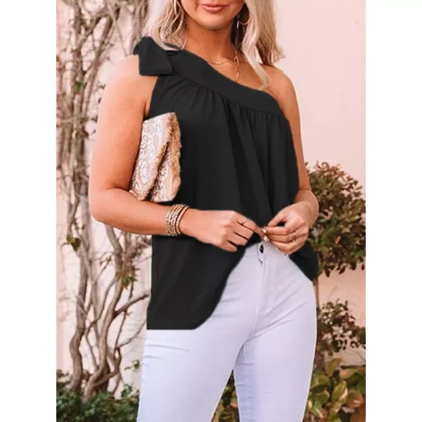 Dokotoo Womens Spring Summer One Shoulder Solid Tunic Shirts Tie Knot Loose Tank Top