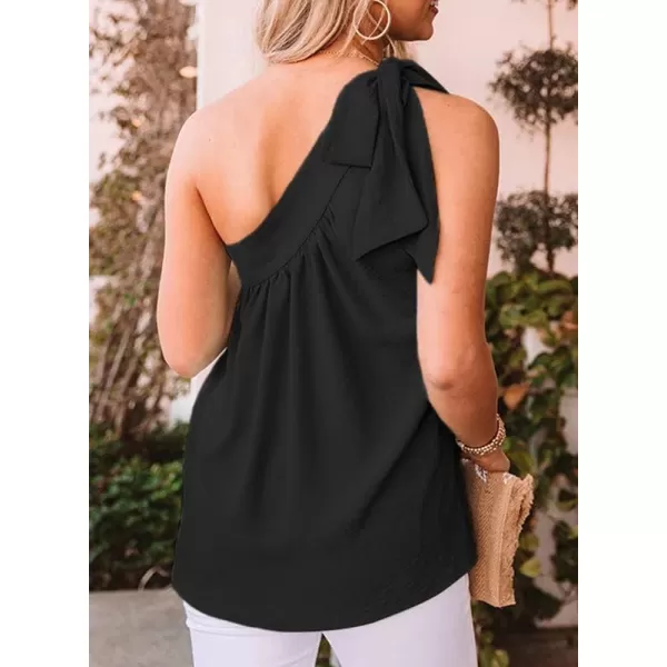 Dokotoo Womens Spring Summer One Shoulder Solid Tunic Shirts Tie Knot Loose Tank Top