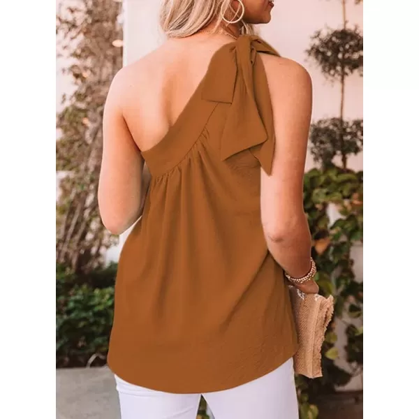 Dokotoo Womens Spring Summer One Shoulder Solid Tunic Shirts Tie Knot Loose Tank Top