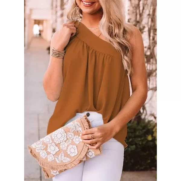 Dokotoo Womens Spring Summer One Shoulder Solid Tunic Shirts Tie Knot Loose Tank Top
