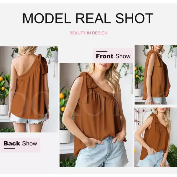 Dokotoo Womens Spring Summer One Shoulder Solid Tunic Shirts Tie Knot Loose Tank Top