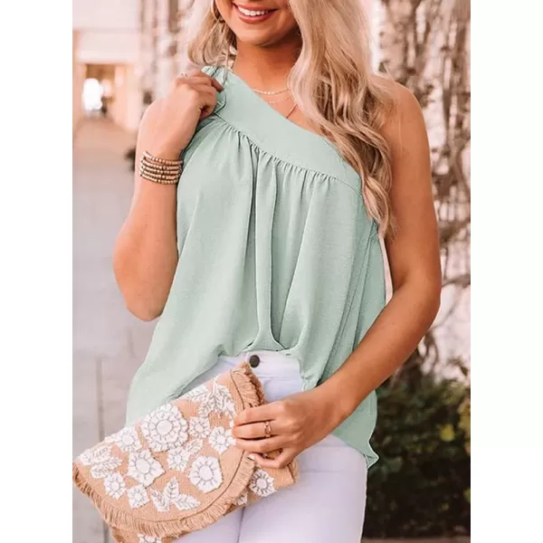 Dokotoo Womens Spring Summer One Shoulder Solid Tunic Shirts Tie Knot Loose Tank Top
