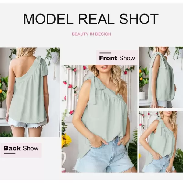 Dokotoo Womens Spring Summer One Shoulder Solid Tunic Shirts Tie Knot Loose Tank Top