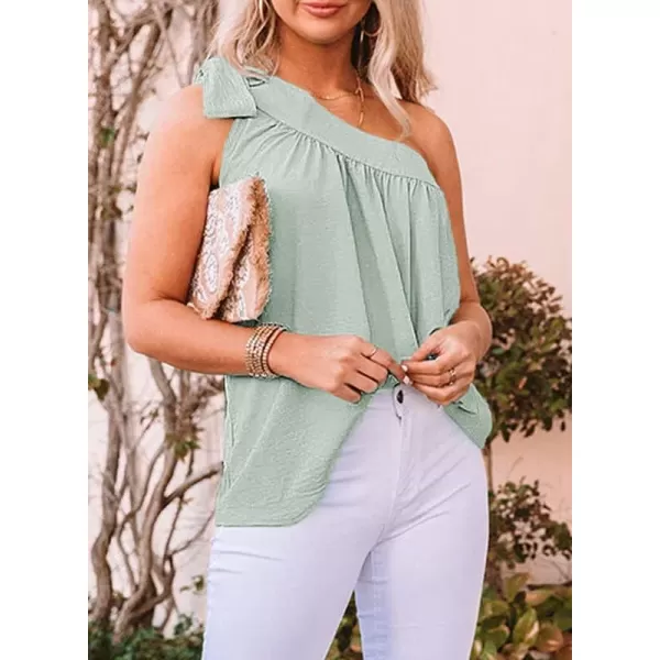 Dokotoo Womens Spring Summer One Shoulder Solid Tunic Shirts Tie Knot Loose Tank Top
