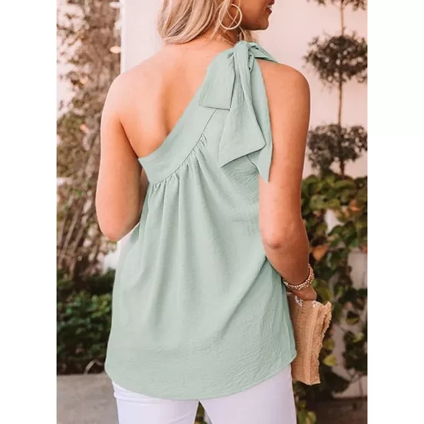 Dokotoo Womens Spring Summer One Shoulder Solid Tunic Shirts Tie Knot Loose Tank Top