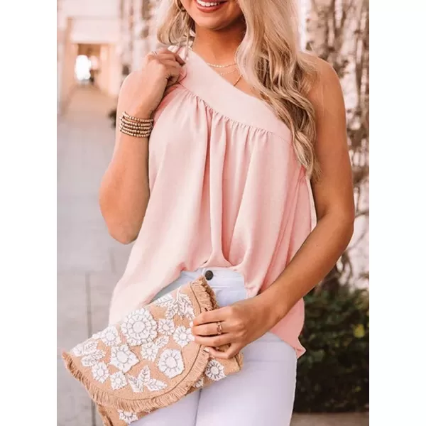 Dokotoo Womens Spring Summer One Shoulder Solid Tunic Shirts Tie Knot Loose Tank Top