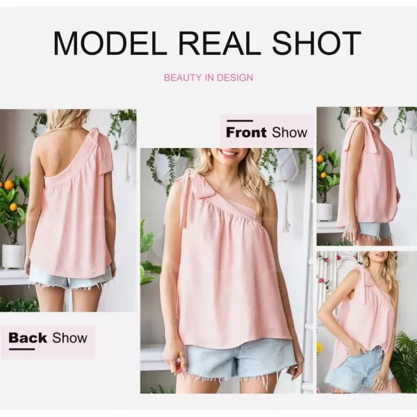 Dokotoo Womens Spring Summer One Shoulder Solid Tunic Shirts Tie Knot Loose Tank Top