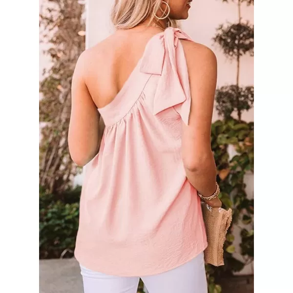 Dokotoo Womens Spring Summer One Shoulder Solid Tunic Shirts Tie Knot Loose Tank Top