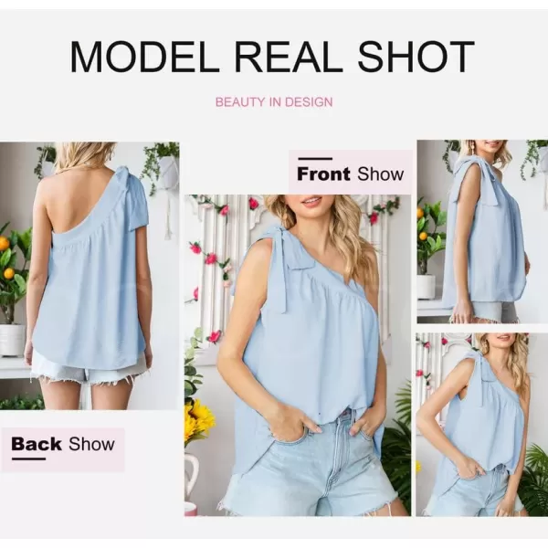 Dokotoo Womens Spring Summer One Shoulder Solid Tunic Shirts Tie Knot Loose Tank Top
