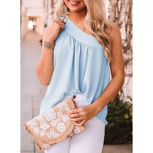 Dokotoo Womens Spring Summer One Shoulder Solid Tunic Shirts Tie Knot Loose Tank Top
