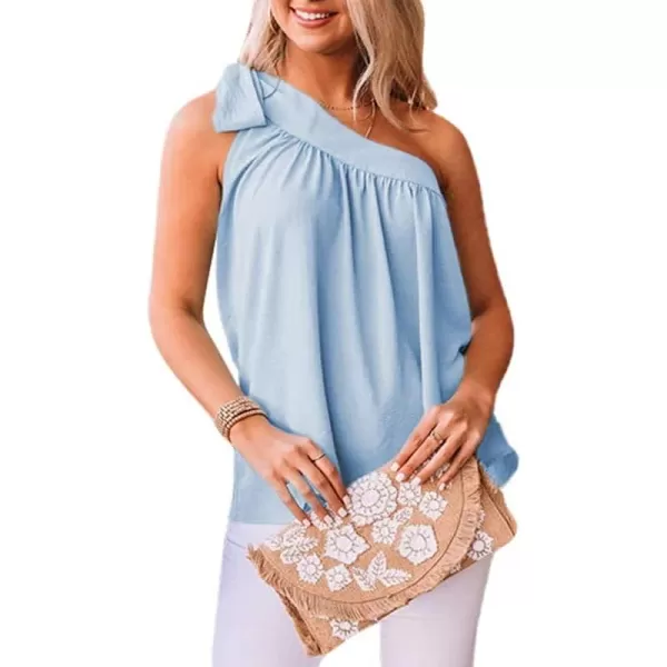 Dokotoo Womens Spring Summer One Shoulder Solid Tunic Shirts Tie Knot Loose Tank Top