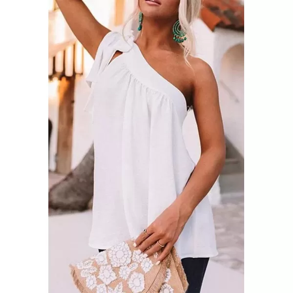 Dokotoo Womens Spring Summer One Shoulder Solid Tunic Shirts Tie Knot Loose Tank Top