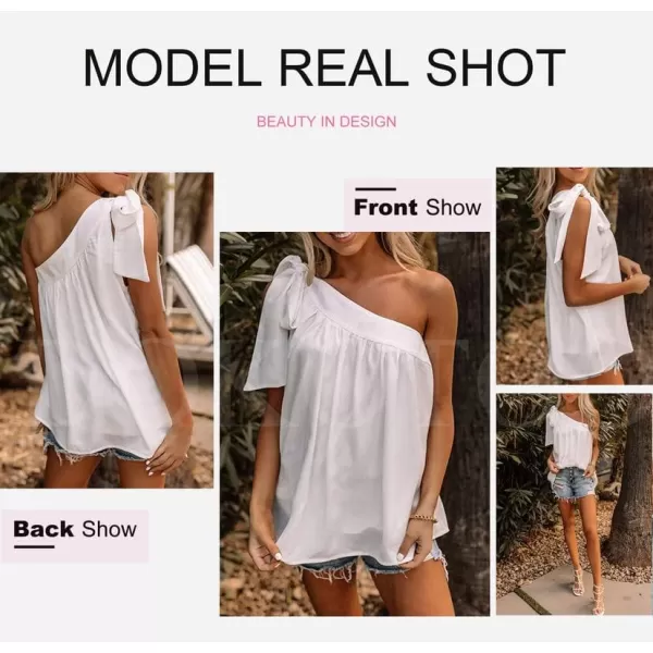 Dokotoo Womens Spring Summer One Shoulder Solid Tunic Shirts Tie Knot Loose Tank Top