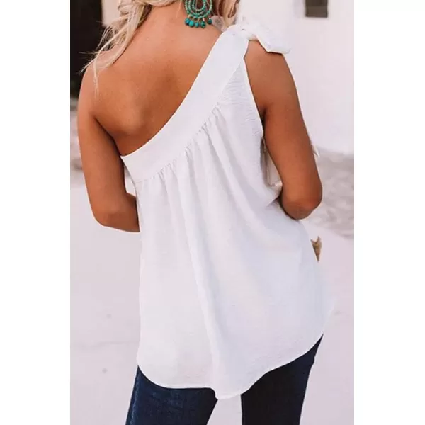 Dokotoo Womens Spring Summer One Shoulder Solid Tunic Shirts Tie Knot Loose Tank Top