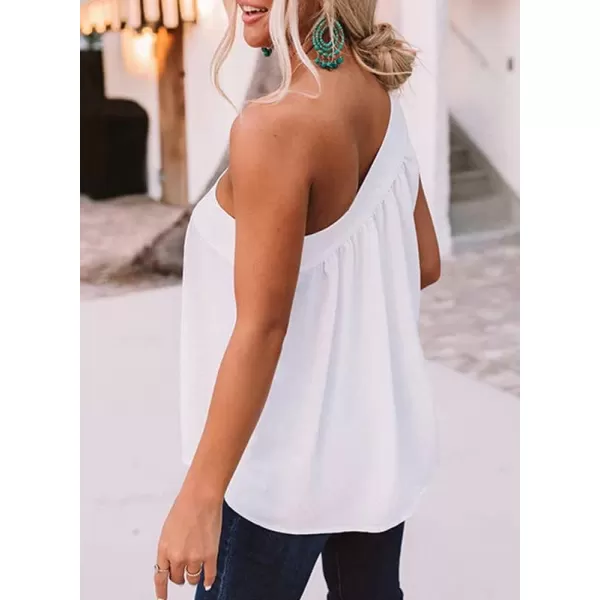 Dokotoo Womens Spring Summer One Shoulder Solid Tunic Shirts Tie Knot Loose Tank Top