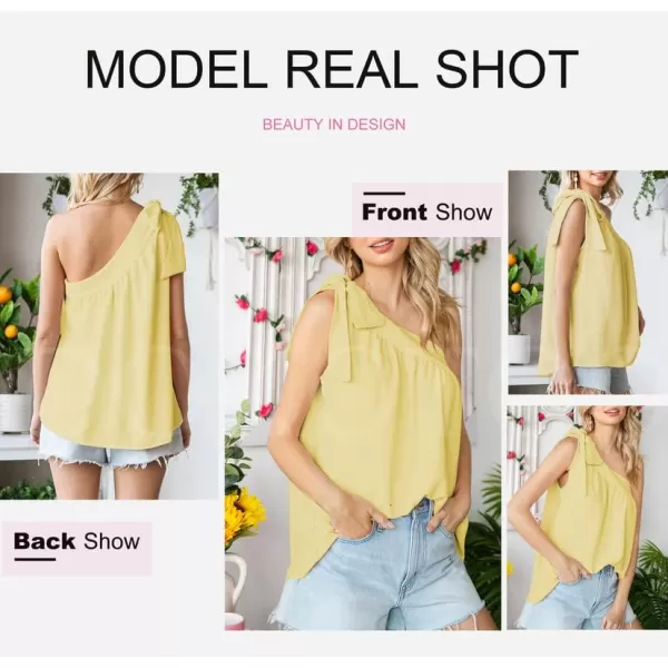 Dokotoo Womens Spring Summer One Shoulder Solid Tunic Shirts Tie Knot Loose Tank Top