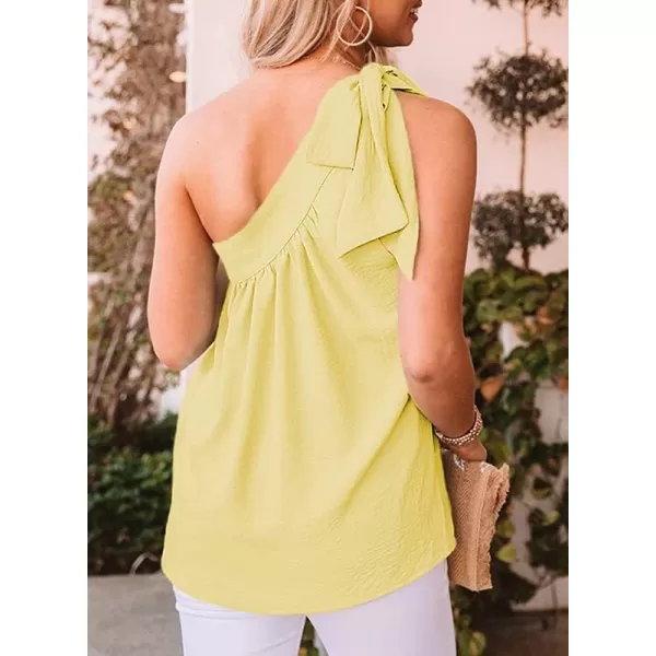 Dokotoo Womens Spring Summer One Shoulder Solid Tunic Shirts Tie Knot Loose Tank Top