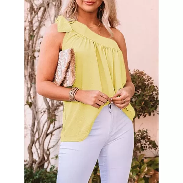 Dokotoo Womens Spring Summer One Shoulder Solid Tunic Shirts Tie Knot Loose Tank Top