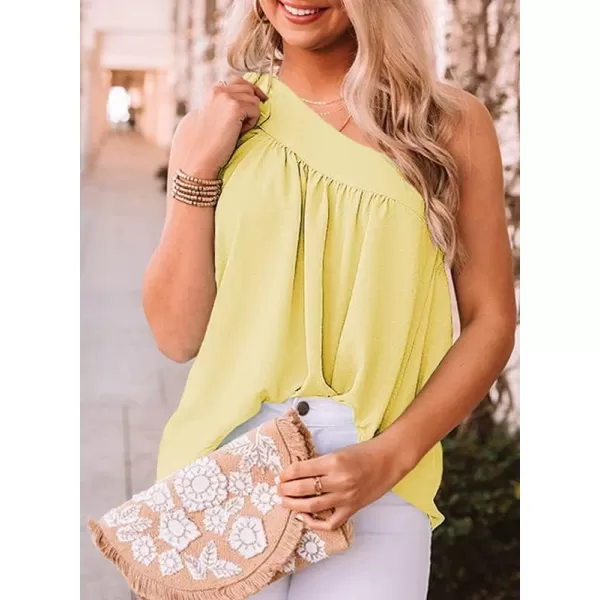 Dokotoo Womens Spring Summer One Shoulder Solid Tunic Shirts Tie Knot Loose Tank Top