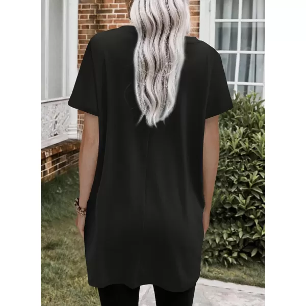 Dokotoo Women's Summer Casual Crewneck T-Shirt: Loose Fit, Solid Color, Short Sleeve, Long Tunic Top with Pockets )