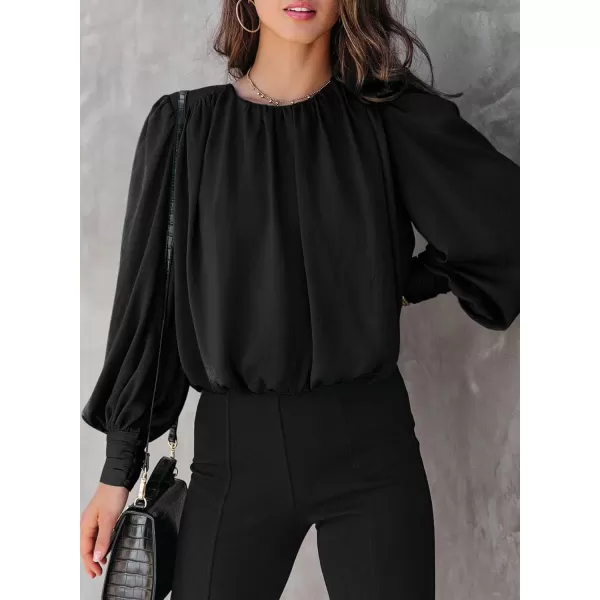 Dokotoo Women's Summer Casual Solid Color Crew Neck Long Sleeve Blouses Shirts 2023 Trendy Work Business Bohemian Tops