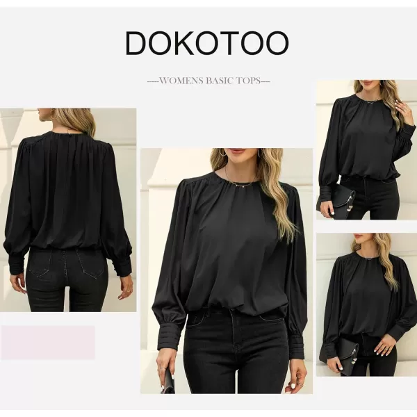 Dokotoo Women's Summer Casual Solid Color Crew Neck Long Sleeve Blouses Shirts 2023 Trendy Work Business Bohemian Tops