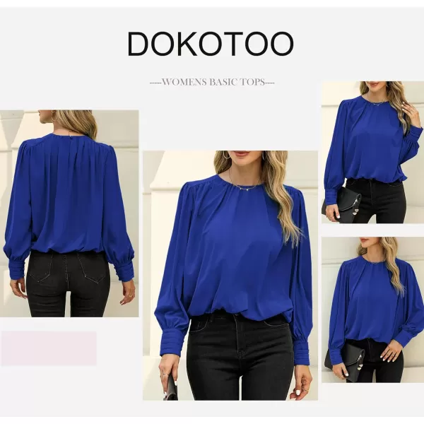 Dokotoo Women's Summer Casual Solid Color Crew Neck Long Sleeve Blouses Shirts 2023 Trendy Work Business Bohemian Tops