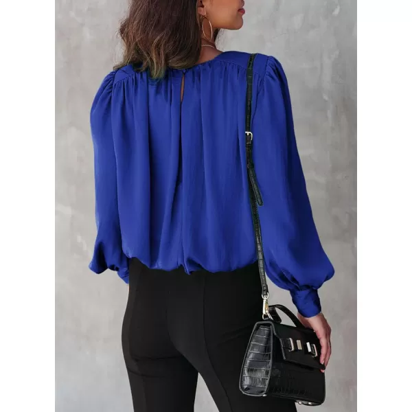 Dokotoo Women's Summer Casual Solid Color Crew Neck Long Sleeve Blouses Shirts 2023 Trendy Work Business Bohemian Tops
