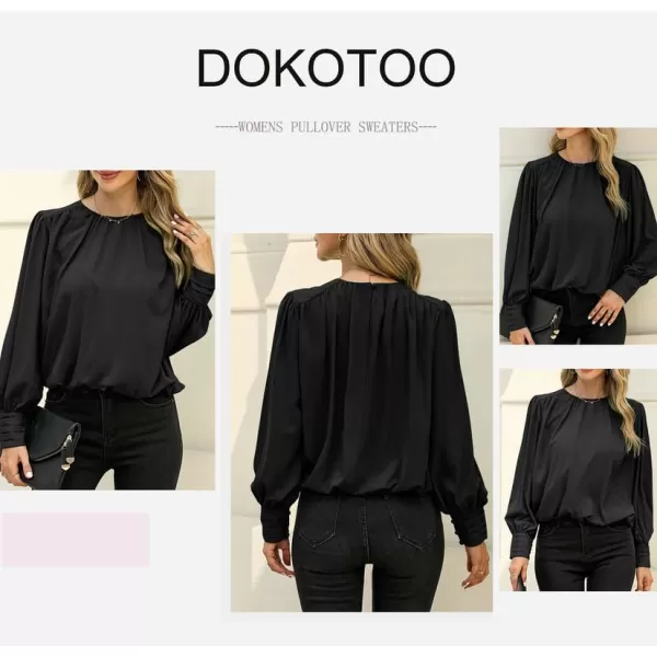 Dokotoo Women's Summer Casual Solid Color Crew Neck Long Sleeve Blouses Shirts 2023 Trendy Work Business Bohemian Tops