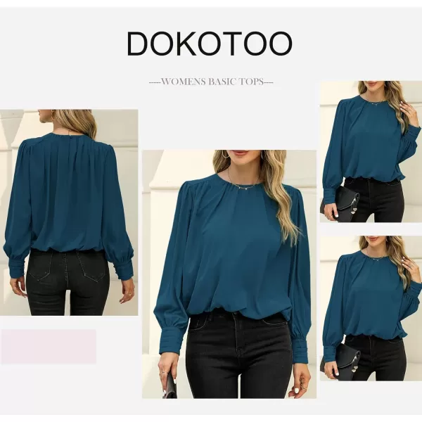 Dokotoo Women's Summer Casual Solid Color Crew Neck Long Sleeve Blouses Shirts 2023 Trendy Work Business Bohemian Tops